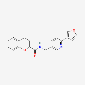 molecular formula C20H18N2O3 B2452372 N-((6-(furan-3-yl)pyridin-3-yl)methyl)chroman-2-carboxamide CAS No. 2034383-22-5