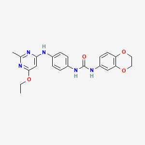 molecular formula C22H23N5O4 B2452411 1-(2,3-Dihydrobenzo[b][1,4]dioxin-6-yl)-3-(4-((6-ethoxy-2-methylpyrimidin-4-yl)amino)phenyl)urea CAS No. 1021119-73-2