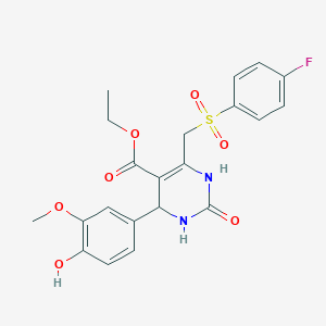 molecular formula C21H21FN2O7S B2452413 Ethyl 6-(((4-fluorophenyl)sulfonyl)methyl)-4-(4-hydroxy-3-methoxyphenyl)-2-oxo-1,2,3,4-tetrahydropyrimidine-5-carboxylate CAS No. 902277-84-3