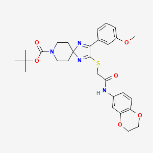 molecular formula C29H34N4O6S B2452421 Tert-butyl 2-((2-((2,3-dihydrobenzo[b][1,4]dioxin-6-yl)amino)-2-oxoethyl)thio)-3-(3-methoxyphenyl)-1,4,8-triazaspiro[4.5]deca-1,3-diene-8-carboxylate CAS No. 1224009-47-5