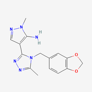 molecular formula C15H16N6O2 B2452447 4-[4-(1,3-苯并二氧杂环-5-基甲基)-5-甲基-4H-1,2,4-三唑-3-基]-1-甲基-1H-吡唑-5-胺 CAS No. 955976-59-7