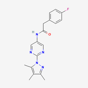 molecular formula C18H18FN5O B2452451 2-(4-fluorophenyl)-N-(2-(3,4,5-trimethyl-1H-pyrazol-1-yl)pyrimidin-5-yl)acetamide CAS No. 1421473-76-8