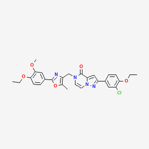 molecular formula C28H27ClN4O5 B2452475 2-(3-chloro-4-ethoxyphenyl)-5-((2-(4-ethoxy-3-methoxyphenyl)-5-methyloxazol-4-yl)methyl)pyrazolo[1,5-a]pyrazin-4(5H)-one CAS No. 959521-41-6