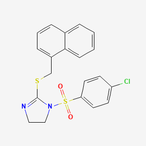 molecular formula C20H17ClN2O2S2 B2452481 1-(4-Chlorophenyl)sulfonyl-2-(naphthalen-1-ylmethylsulfanyl)-4,5-dihydroimidazole CAS No. 868218-62-6