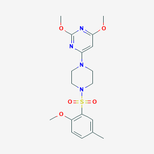 molecular formula C18H24N4O5S B2452521 2,4-二甲氧基-6-(4-((2-甲氧基-5-甲基苯基)磺酰基)哌嗪-1-基)嘧啶 CAS No. 1021073-72-2