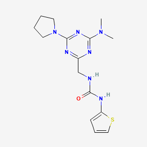 molecular formula C15H21N7OS B2452543 1-((4-(Dimethylamino)-6-(pyrrolidin-1-yl)-1,3,5-triazin-2-yl)methyl)-3-(thiophen-2-yl)urea CAS No. 2034406-95-4
