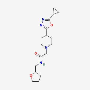 molecular formula C17H26N4O3 B2452559 2-(4-(5-cyclopropyl-1,3,4-oxadiazol-2-yl)piperidin-1-yl)-N-((tetrahydrofuran-2-yl)methyl)acetamide CAS No. 1251696-37-3