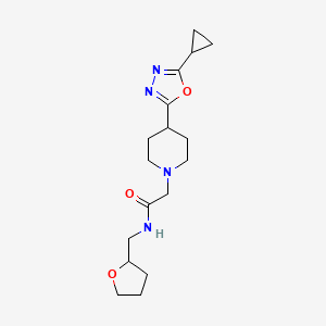 molecular formula C17H26N4O3 B2452559 2-[4-(5-环丙基-1,3,4-恶二唑-2-基)哌啶-1-基]-N-[(氧戊环-2-基)甲基]乙酰胺 CAS No. 1251696-37-3