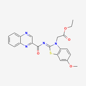 molecular formula C21H18N4O4S B2452564 (Z)-乙基 2-(6-甲氧基-2-((喹喔啉-2-羰基)亚氨基)苯并[d]噻唑-3(2H)-基)乙酸酯 CAS No. 1173559-03-9