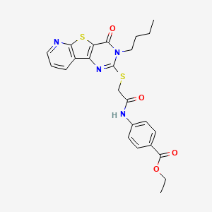 molecular formula C24H24N4O4S2 B2452568 Ethyl 4-(2-((3-butyl-4-oxo-3,4-dihydropyrido[3',2':4,5]thieno[3,2-d]pyrimidin-2-yl)thio)acetamido)benzoate CAS No. 1242932-79-1