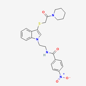 4-nitro-N-(2-(3-((2-oxo-2-(piperidin-1-yl)ethyl)thio)-1H-indol-1-yl)ethyl)benzamide