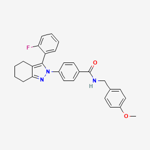 molecular formula C28H26FN3O2 B2452621 4-[3-(2-fluorophenyl)-4,5,6,7-tetrahydroindazol-2-yl]-N-[(4-methoxyphenyl)methyl]benzamide CAS No. 865658-52-2