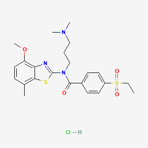 molecular formula C23H30ClN3O4S2 B2452624 N-(3-(dimethylamino)propyl)-4-(ethylsulfonyl)-N-(4-methoxy-7-methylbenzo[d]thiazol-2-yl)benzamide hydrochloride CAS No. 1217076-86-2