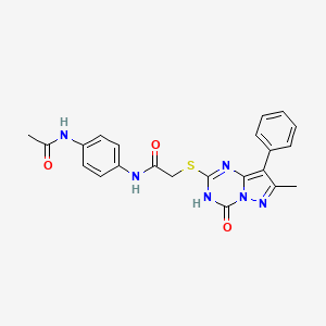 molecular formula C22H20N6O3S B2452640 N-(4-acetamidophenyl)-2-((7-methyl-4-oxo-8-phenyl-3,4-dihydropyrazolo[1,5-a][1,3,5]triazin-2-yl)thio)acetamide CAS No. 946247-56-9