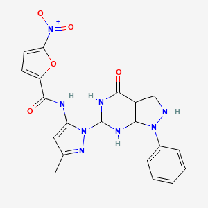molecular formula C20H14N8O5 B2452642 N-(3-methyl-1-{4-oxo-1-phenyl-1H,4H,5H-pyrazolo[3,4-d]pyrimidin-6-yl}-1H-pyrazol-5-yl)-5-nitrofuran-2-carboxamide CAS No. 1019102-73-8