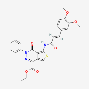 molecular formula C26H23N3O6S B2452656 ethyl 5-[[(E)-3-(3,4-dimethoxyphenyl)prop-2-enoyl]amino]-4-oxo-3-phenylthieno[3,4-d]pyridazine-1-carboxylate CAS No. 851947-45-0