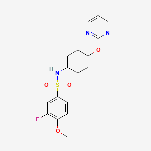 molecular formula C17H20FN3O4S B2452657 3-氟-4-甲氧基-N-((1r,4r)-4-(嘧啶-2-氧基)环己基)苯磺酰胺 CAS No. 2034501-58-9