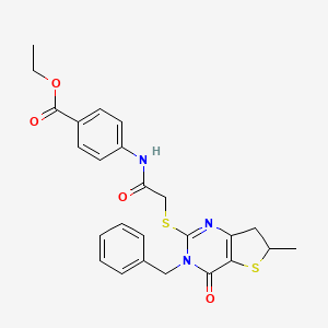 Ethyl 4-[[2-[(3-benzyl-6-methyl-4-oxo-6,7-dihydrothieno[3,2-d]pyrimidin-2-yl)sulfanyl]acetyl]amino]benzoate
