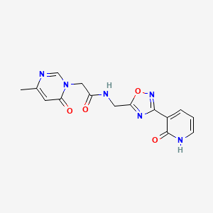 molecular formula C15H14N6O4 B2452716 2-(4-methyl-6-oxopyrimidin-1(6H)-yl)-N-((3-(2-oxo-1,2-dihydropyridin-3-yl)-1,2,4-oxadiazol-5-yl)methyl)acetamide CAS No. 2034409-41-9