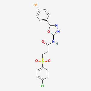 molecular formula C17H13BrClN3O4S B2452742 N-(5-(4-bromophenyl)-1,3,4-oxadiazol-2-yl)-3-((4-chlorophenyl)sulfonyl)propanamide CAS No. 895462-44-9