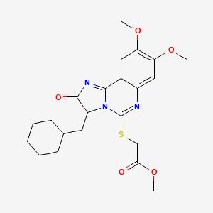 molecular formula C22H27N3O5S B2452753 Methyl 2-{[3-(cyclohexylmethyl)-8,9-dimethoxy-2-oxo-2,3-dihydroimidazo[1,2-c]quinazolin-5-yl]sulfanyl}acetate CAS No. 1024591-28-3
