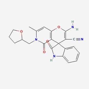 molecular formula C22H20N4O4 B2452761 2'-Amino-7'-methyl-2,5'-dioxo-6'-((tetrahydrofuran-2-yl)methyl)-5',6'-dihydrospiro[indoline-3,4'-pyrano[3,2-c]pyridine]-3'-carbonitrile CAS No. 886171-01-3