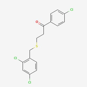molecular formula C16H13Cl3OS B2452763 1-(4-Chlorophenyl)-3-[(2,4-dichlorobenzyl)sulfanyl]-1-propanone CAS No. 320422-68-2