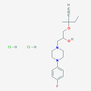 molecular formula C19H29Cl2FN2O2 B2452764 1-(4-(4-Fluorophenyl)piperazin-1-yl)-3-((3-methylpent-1-yn-3-yl)oxy)propan-2-ol dihydrochloride CAS No. 50743-84-5