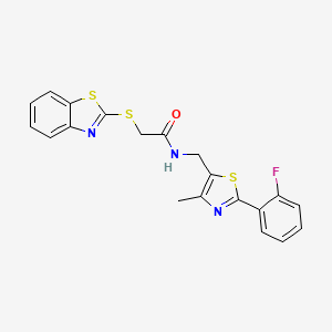 molecular formula C20H16FN3OS3 B2452770 2-(benzo[d]thiazol-2-ylthio)-N-((2-(2-fluorophenyl)-4-methylthiazol-5-yl)methyl)acetamide CAS No. 1421490-02-9