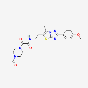 molecular formula C22H26N6O4S B2452813 2-(4-乙酰哌嗪-1-基)-N-(2-(2-(4-甲氧苯基)-6-甲基噻唑并[3,2-b][1,2,4]三唑-5-基)乙基)-2-氧代乙酰胺 CAS No. 896320-98-2