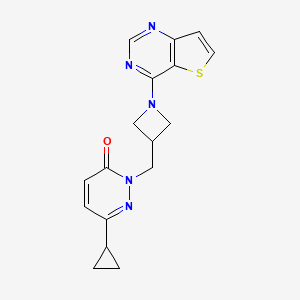 molecular formula C17H17N5OS B2452814 6-Cyclopropyl-2-[(1-{thieno[3,2-d]pyrimidin-4-yl}azetidin-3-yl)methyl]-2,3-dihydropyridazin-3-one CAS No. 2189435-05-8