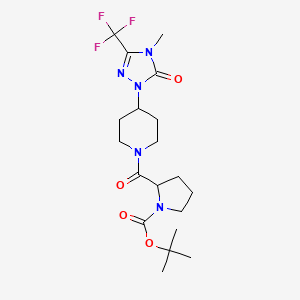 molecular formula C19H28F3N5O4 B2452816 2-(4-(4-甲基-5-氧代-3-(三氟甲基)-4,5-二氢-1H-1,2,4-三唑-1-基)哌啶-1-羰基)吡咯烷-1-羧酸叔丁酯 CAS No. 2034202-01-0