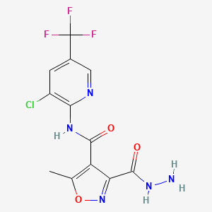 molecular formula C12H9ClF3N5O3 B2452823 N-[3-chloro-5-(trifluoromethyl)-2-pyridinyl]-3-(hydrazinocarbonyl)-5-methyl-4-isoxazolecarboxamide CAS No. 338397-37-8