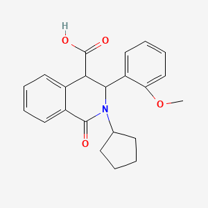 molecular formula C22H23NO4 B2452844 2-Cyclopentyl-3-(2-methoxyphenyl)-1-oxo-1,2,3,4-tetrahydro-4-isoquinolinecarboxylic acid CAS No. 385383-40-4