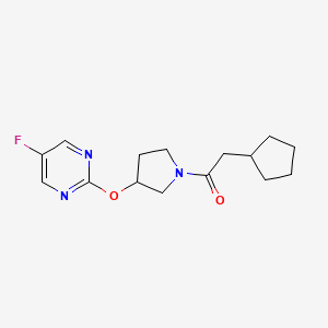 molecular formula C15H20FN3O2 B2452912 2-环戊基-1-(3-((5-氟嘧啶-2-基)氧)吡咯烷-1-基)乙酮 CAS No. 2034359-88-9