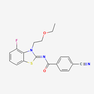 4-cyano-N-[3-(2-ethoxyethyl)-4-fluoro-1,3-benzothiazol-2-ylidene]benzamide
