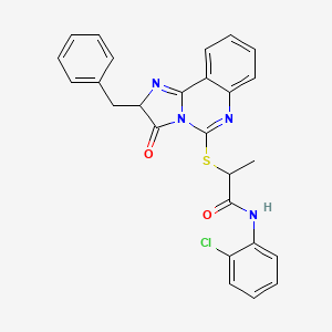 molecular formula C26H21ClN4O2S B2452942 2-((2-benzyl-3-oxo-2,3-dihydroimidazo[1,2-c]quinazolin-5-yl)thio)-N-(2-chlorophenyl)propanamide CAS No. 1215618-36-2