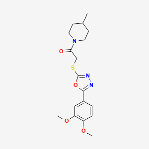 molecular formula C18H23N3O4S B2452943 1-({[5-(3,4-Dimethoxyphenyl)-1,3,4-oxadiazol-2-yl]thio}acetyl)-4-methylpiperidine CAS No. 486398-19-0