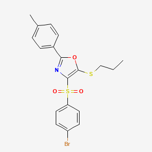molecular formula C19H18BrNO3S2 B2452946 4-((4-Bromophenyl)sulfonyl)-5-(propylthio)-2-(p-tolyl)oxazole CAS No. 850926-95-3