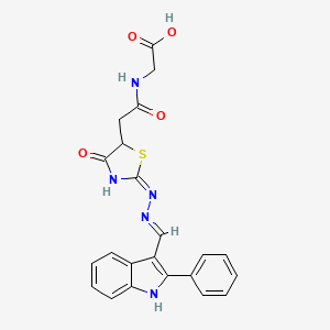 molecular formula C22H19N5O4S B2452963 2-(2-((E)-4-oxo-2-((E)-((2-phenyl-1H-indol-3-yl)methylene)hydrazono)thiazolidin-5-yl)acetamido)acetic acid CAS No. 638136-60-4