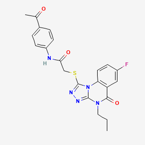 B2452976 N-(4-acetylphenyl)-2-((7-fluoro-5-oxo-4-propyl-4,5-dihydro-[1,2,4]triazolo[4,3-a]quinazolin-1-yl)thio)acetamide CAS No. 1105220-25-4