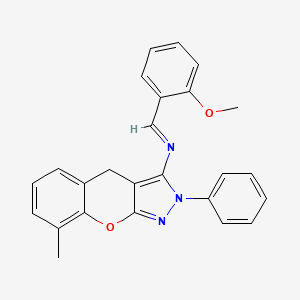 B2452986 (E)-N-(2-methoxybenzylidene)-8-methyl-2-phenyl-2,4-dihydrochromeno[2,3-c]pyrazol-3-amine CAS No. 931315-96-7