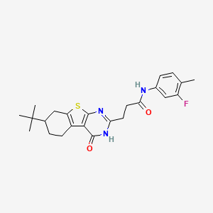 molecular formula C24H28FN3O2S B2452996 3-(7-叔丁基-4-氧代-3,4,5,6,7,8-六氢[1]苯并噻吩并[2,3-d]嘧啶-2-基)-N-(3-氟-4-甲苯基)丙酰胺 CAS No. 1030112-71-0