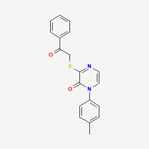 molecular formula C19H16N2O2S B2453003 3-((2-Oxo-2-phenylethyl)thio)-1-(p-tolyl)pyrazin-2 CAS No. 941887-96-3