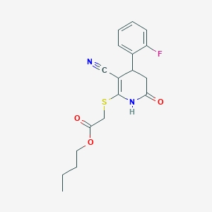 molecular formula C18H19FN2O3S B2453004 丁基{[3-氰基-4-(2-氟苯基)-6-氧代-1,4,5,6-四氢吡啶-2-基]硫代}乙酸 CAS No. 383895-86-1