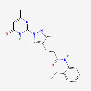 molecular formula C21H25N5O2 B2453011 3-(3,5-dimethyl-1-(4-methyl-6-oxo-1,6-dihydropyrimidin-2-yl)-1H-pyrazol-4-yl)-N-(2-ethylphenyl)propanamide CAS No. 1171787-13-5