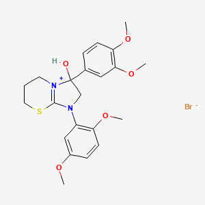 molecular formula C22H27BrN2O5S B2453013 1-(2,5-dimethoxyphenyl)-3-(3,4-dimethoxyphenyl)-3-hydroxy-3,5,6,7-tetrahydro-2H-imidazo[2,1-b][1,3]thiazin-1-ium bromide CAS No. 1107547-95-4