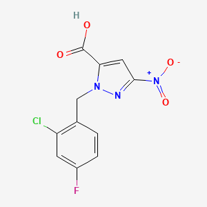 molecular formula C11H7ClFN3O4 B2453015 1-[(2-chloro-4-fluorophenyl)methyl]-3-nitro-1H-pyrazole-5-carboxylic acid CAS No. 1281872-39-6