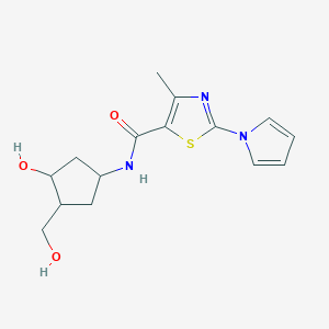 molecular formula C15H19N3O3S B2453031 N-(3-hydroxy-4-(hydroxymethyl)cyclopentyl)-4-methyl-2-(1H-pyrrol-1-yl)thiazole-5-carboxamide CAS No. 1421514-91-1