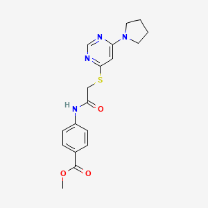 molecular formula C18H20N4O3S B2453041 Methyl 4-(2-((6-(pyrrolidin-1-yl)pyrimidin-4-yl)thio)acetamido)benzoate CAS No. 1172284-61-5